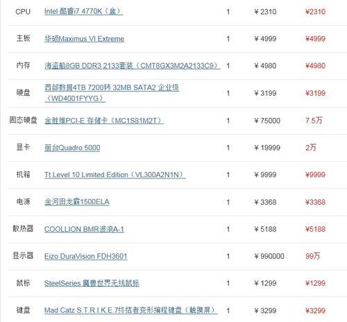 打造最佳电脑配置清单，提升电脑性能（以最高效的硬件配备，享受流畅操作体验）